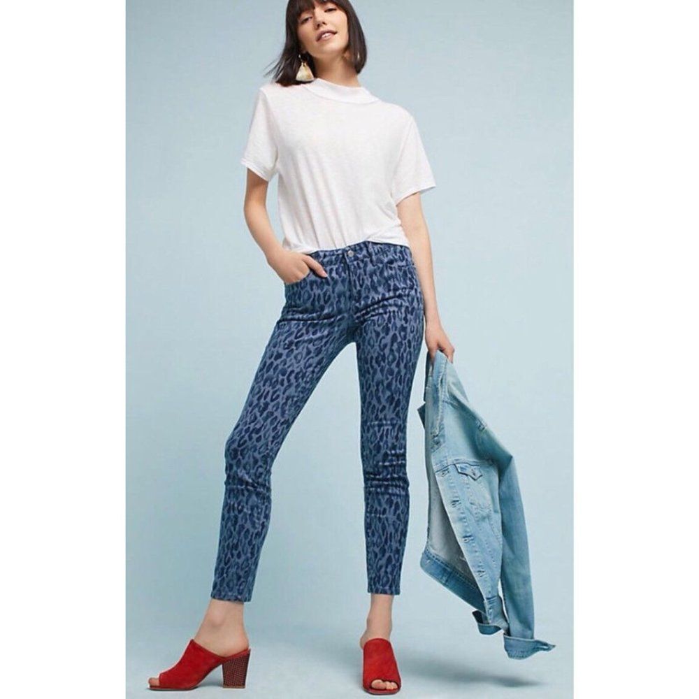 Anthropologie Pilcro and the Letterpress Blue Leopard Print Mid-Rise Skinny Jean